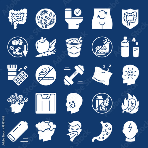 Digestive system health icon set