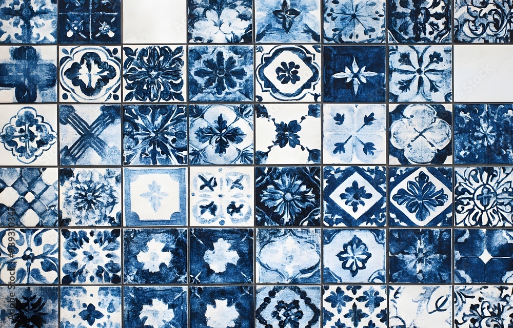 Blue and White Patchwork Tile Background