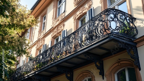 German historical houses with metal balconies photo