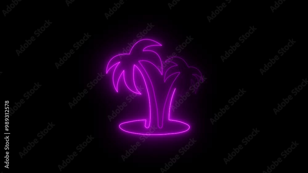 Seamless Neon light palm tree sign on black background. Seamless Neon light palm tree sign on black background.