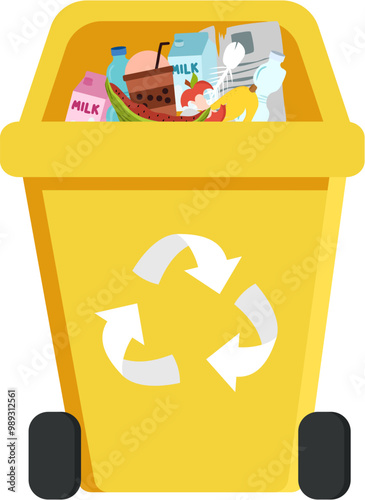 Full Trash Bin Overflowing with Waste Illustration