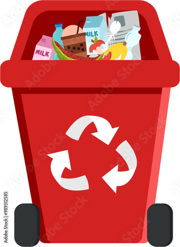 Full TrashBin Overflowing with Waste Illustration