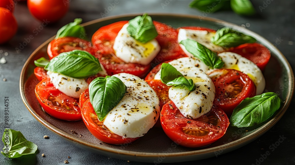 Traditional Italian Caprese salad with fresh mozzarella