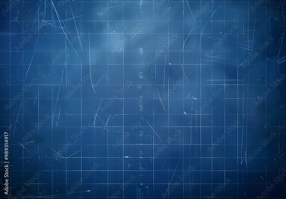 Blue Paper Blueprint Background Texture With Grid and Stains Blue Paper Blueprint Background Texture With Grid and Stains