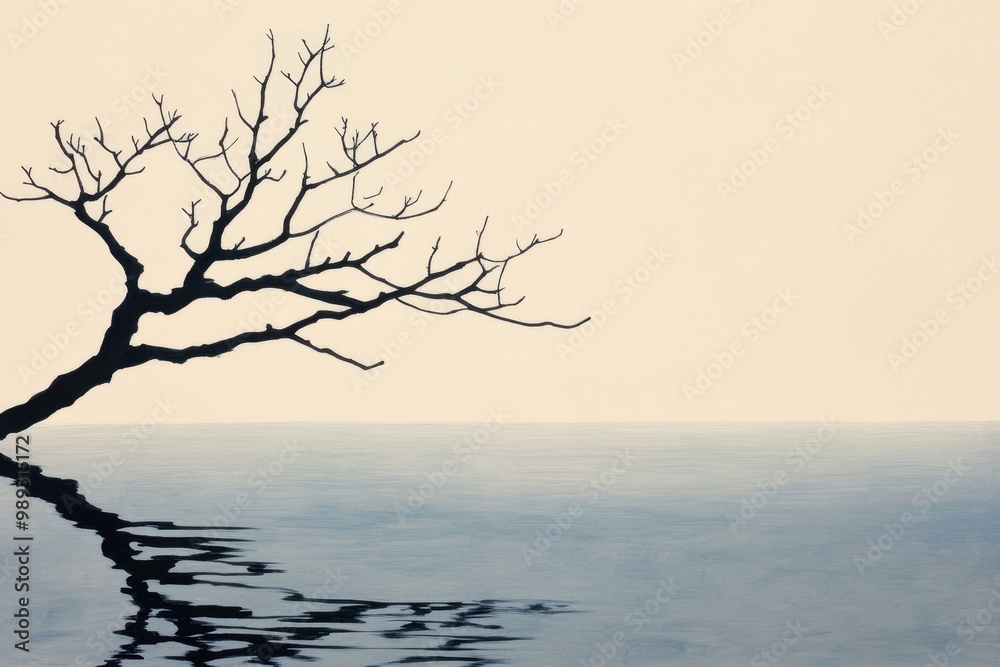 Serene Japanese Ink Painting of Still Water Reflecting Sky - Peaceful Zen Artwork for Relaxation and Meditation Serene Japanese Ink Painting of Still Water Reflecting Sky - Peaceful Zen Artwork for Relaxation and Meditation