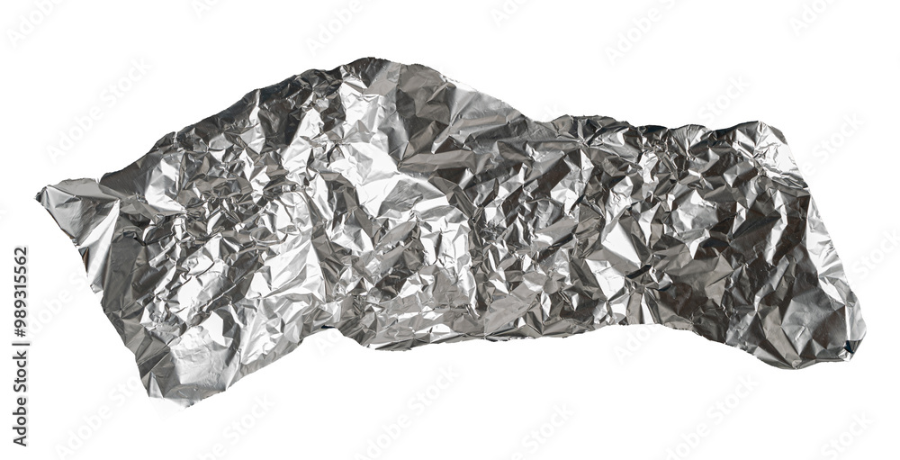 Aluminum Foil Torn Paper Edge Isolated, Wrinkled Aluminium Paper Pattern, Crumpled Tin Material Piece, Textured Abstract Tinfoil Object, Broken Tinfoil Sheet on White Background