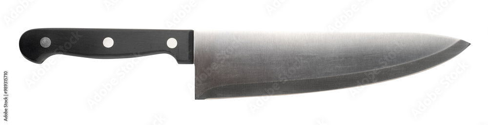 Steel Kitchen Knife Isolated, Convenient Kitchen Knives, Big Knife with a Black Handle on White Background
