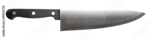 Obraz na płótnie Steel Kitchen Knife Isolated, Convenient Kitchen Knives, Big Knife with a Black Handle on White Background w salonie