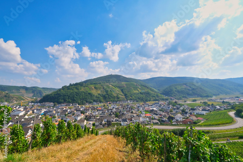 View from the vineyards to the wine town of Dernau, in the Ahrweileiler district, Germany