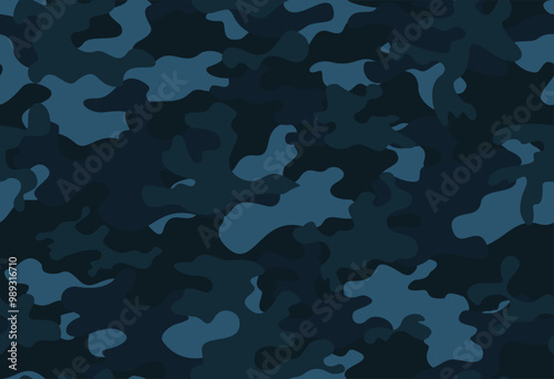 dark blue camouflage vector illustration, seamless military print pattern