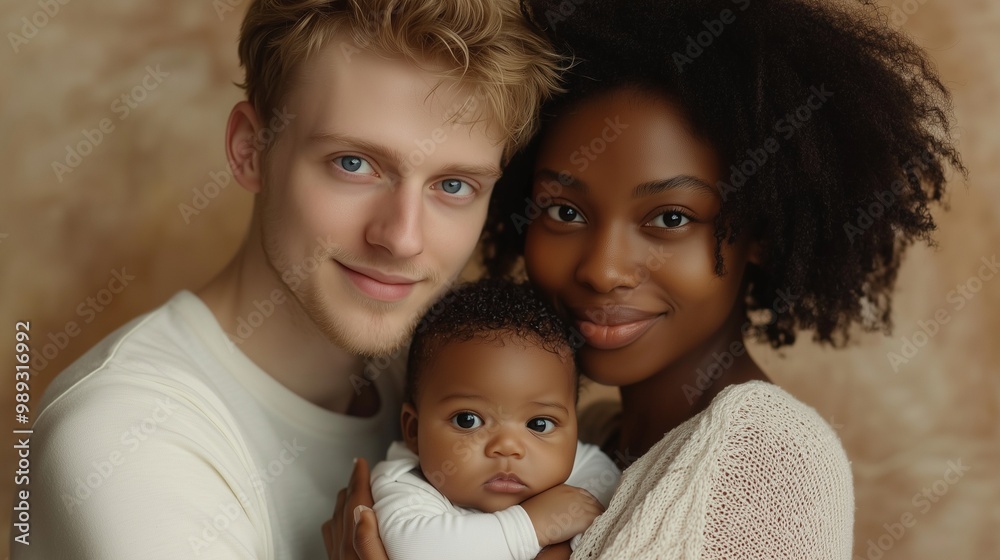 International interracial family. African-American mother, white father and mixed-race child. International interracial family. African-American mother, white father and mixed-race child.