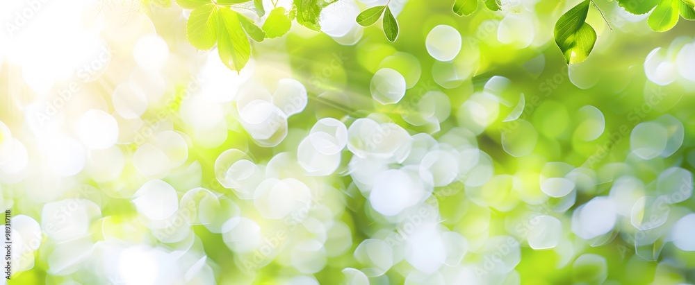 Fototapeta premium Abstract Spring Bokeh Background with Green Leaves