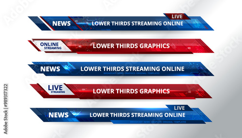 Graphic set of Broadcast News Lower Thirds Banner for Television Streaming, Video and Media Channel