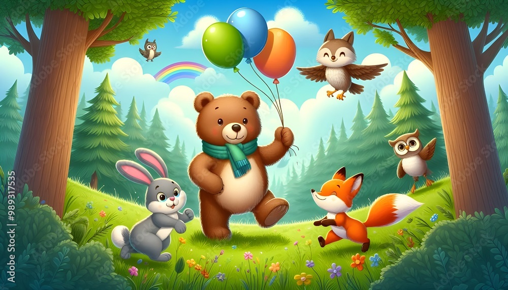 Obraz premium illustration animals in the forest