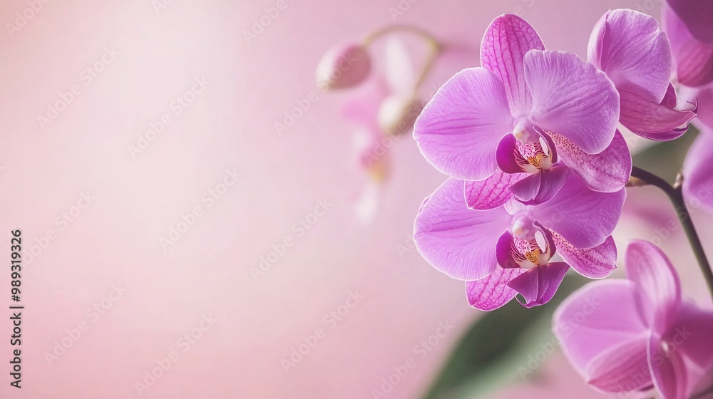 A vibrant purple orchid in full bloom, set against a pastel pink background for a soft and elegant contrast A vibrant purple orchid in full bloom, set against a pastel pink background for a soft and elegant contrast