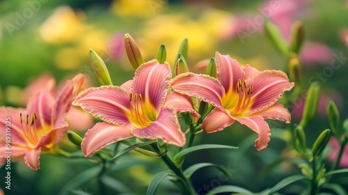 Daylilies bloom in the garden.
