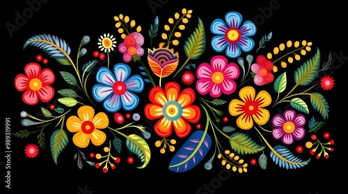 Colorful Floral Pattern Slavic Folk Art