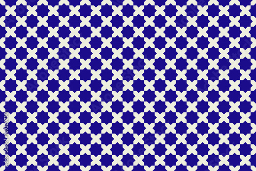Arabic Mosaic Zellige Colorful Vector. Blue and cream colors. Seamless