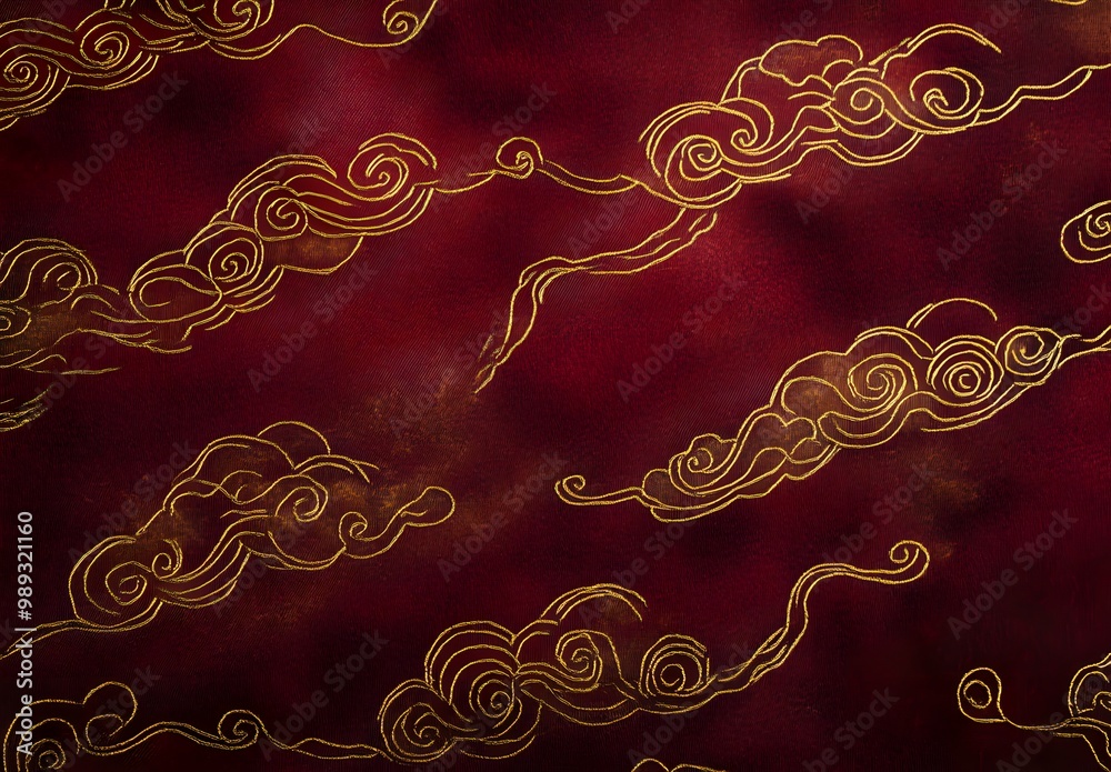 Red Fabric with Auspicious Cloud Embroidery Red Fabric with Auspicious Cloud Embroidery