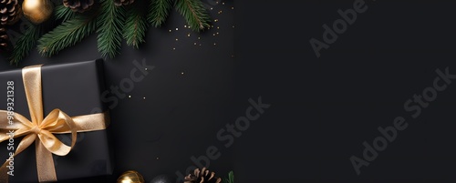 Elegant Black Christmas Banner with Gold Accents