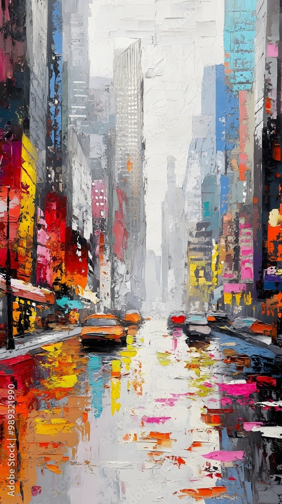 Fototapeta premium Oil Painting, Watercolor, City, Colorful, Abstract Image, Texture, Pattern Background, Wallpaper, Smartphone Cover and Screen, PC, Laptop, 9:16 and 16:9 Format