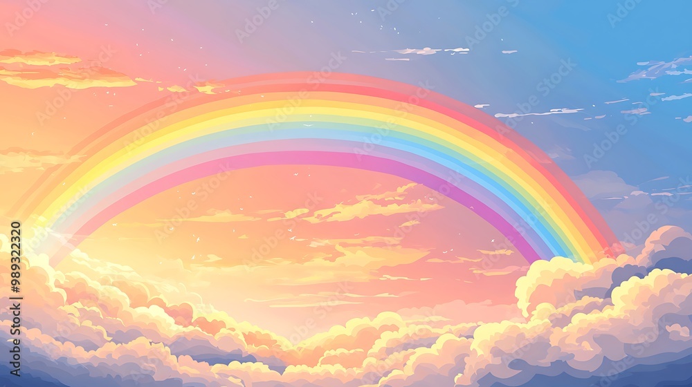 Serene Landscape with Radiant Rainbow - Minimalist Illustrative Style Design with Colorful Palette and High-Resolution Details Serene Landscape with Radiant Rainbow - Minimalist Illustrative Style Design with Colorful Palette and High-Resolution Details