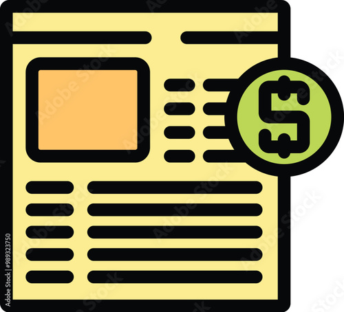This color icon of a paid article represents paying for online news and digital journalism subscriptions