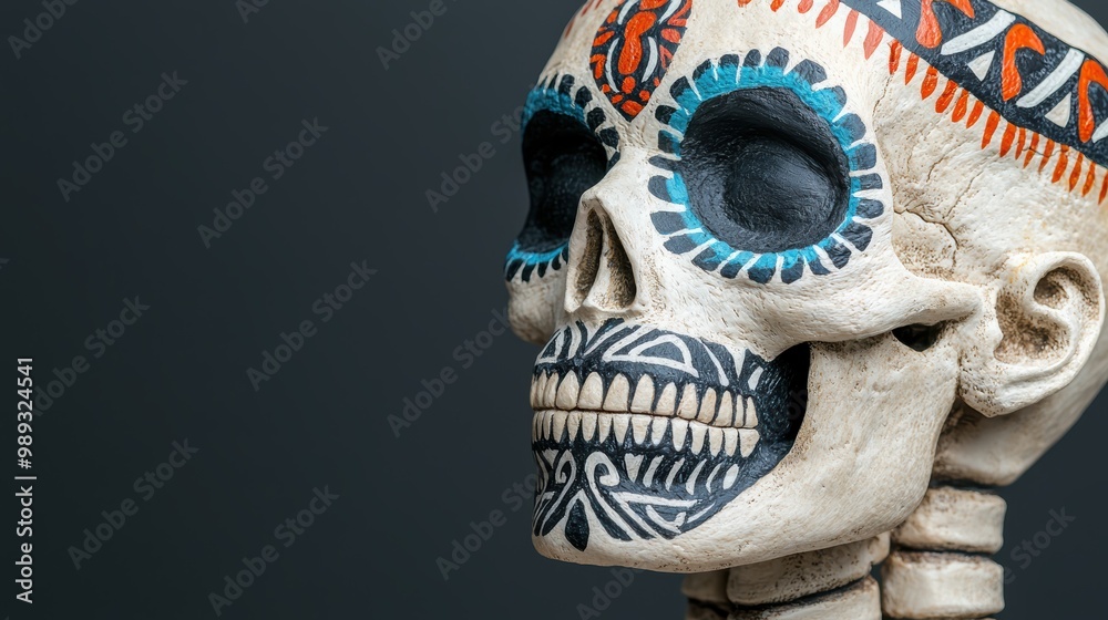 Fototapeta premium Colorful Skull with Intricate Patterns and Design