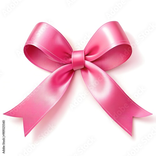 Breast cancer awareness ribbon on white background. a pink ribbon with a bow fluttering in the wind