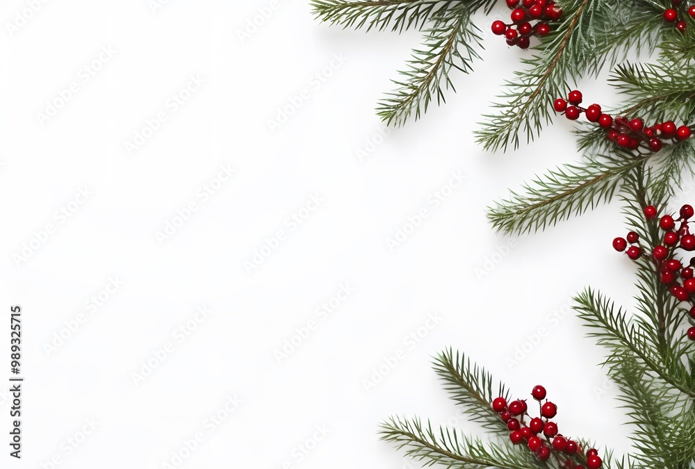 Christmas Fir Branches & Red Berries Border Christmas Fir Branches & Red Berries Border