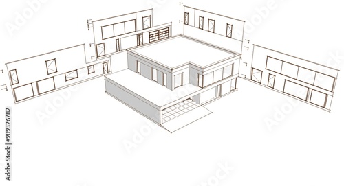 house architectural project sketch 3d illustration