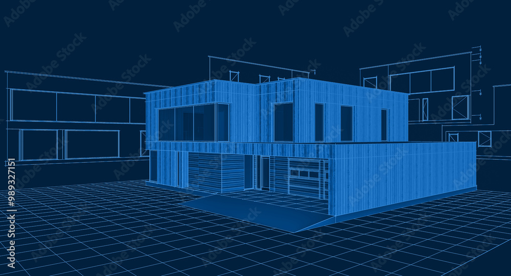 Fototapeta premium house architectural project sketch 3d illustration