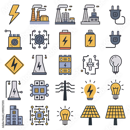 2d vector environment Collection Solar Panel icon Symbolizing clean and renewable solar energy.
