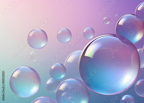 minimalistic abstract background filled with translucent bubbles hovering over a soft, matte gradient of blue and purple