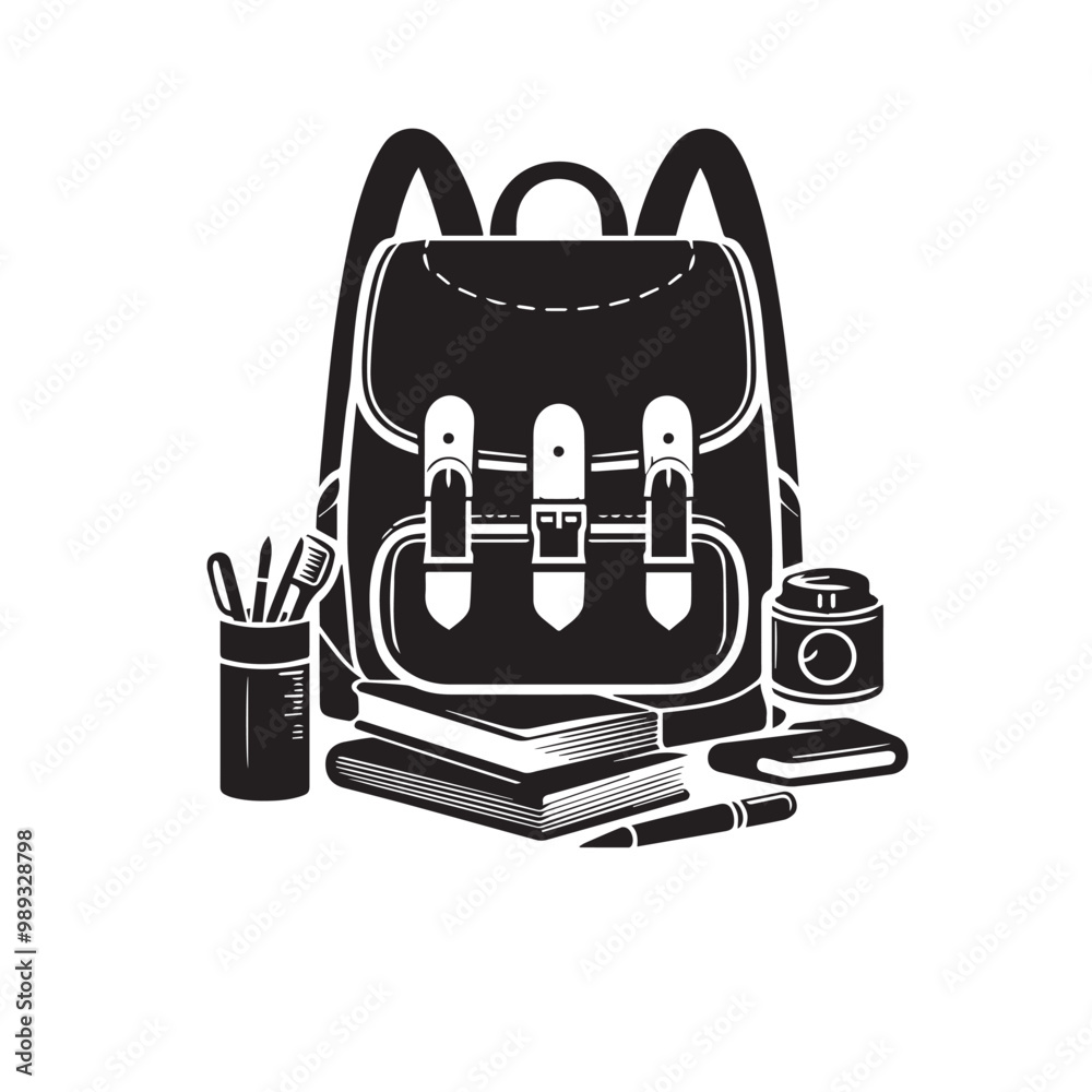 Fototapeta premium School bag silhouette vector. School bag logo, icon design isolated on white background.
