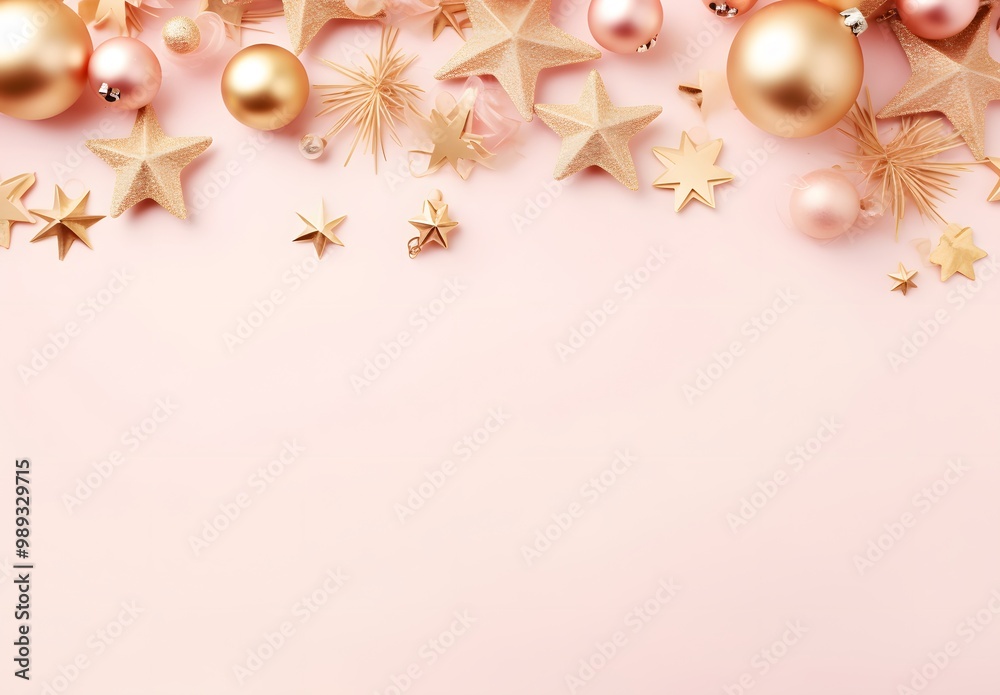 Fototapeta premium Pink & Gold Christmas Ornament Frame Background