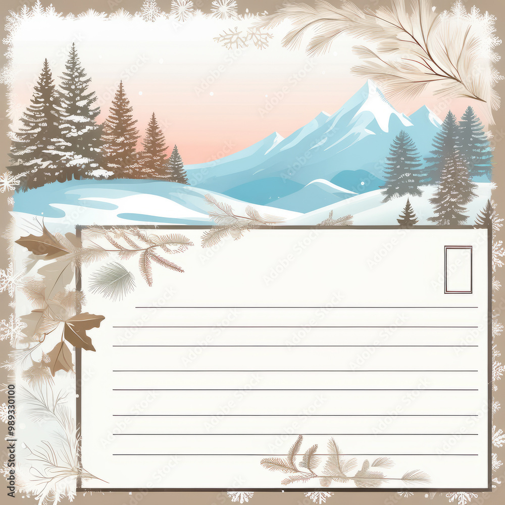 Fototapeta premium Festive Winter Holiday Cards with Snowy Forests. Snowy Winter Scenes on Festive Holiday Greeting Cards. Winter Wonderland Greeting Cards for the Holiday Season. copy space