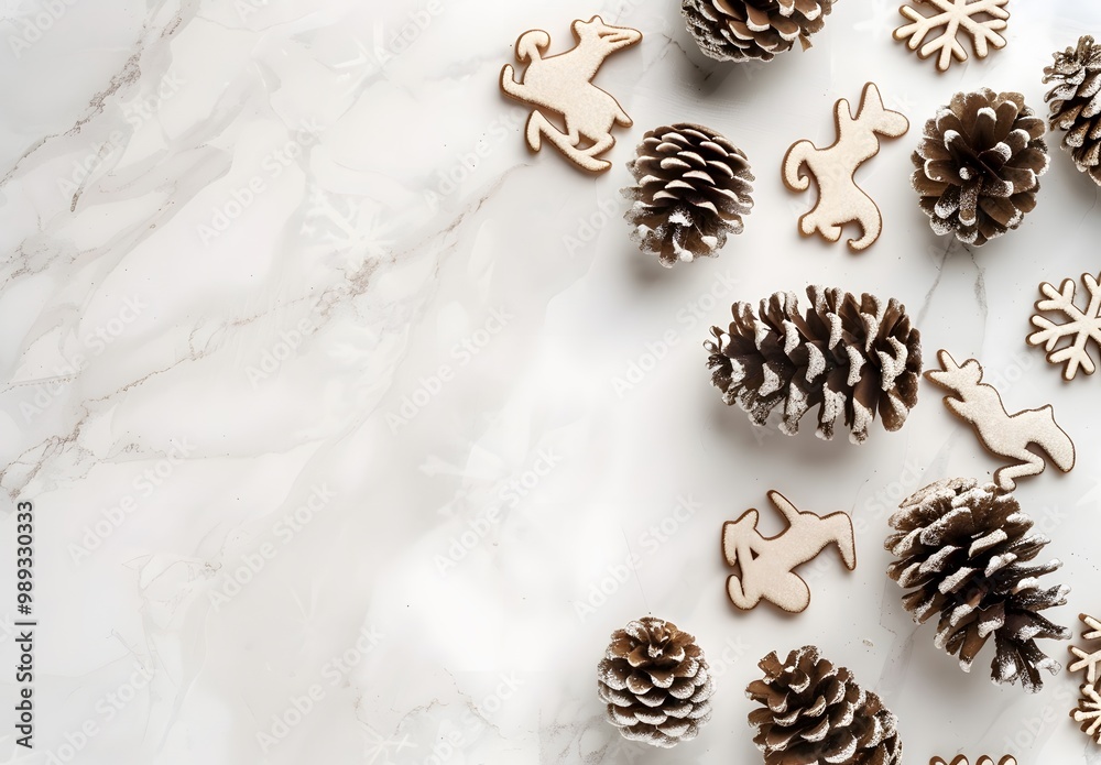 Fototapeta premium Festive Christmas Decorations on Marble Background