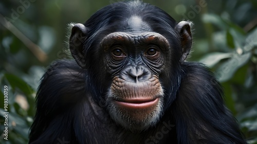 Chimpanzees are highly intelligent primates with a strong social structure, known for their complex behaviors and close genetic similarity to humans. They have a robust build with long arms, a prehens