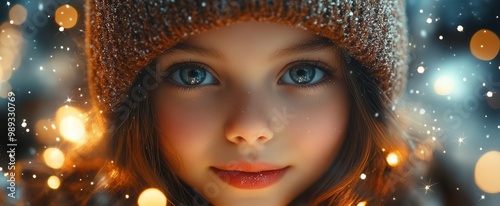 wideeyed children peering into magical christmas window display twinkling lights animated toys falling snow warm glow festive atmosphere