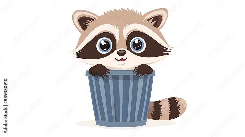 Φωτογραφία Playful Raccoon Clip Art - Cute Funny Vector Illustration of a Raccoon Peeking O