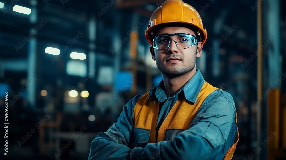 Factory worker in safety gear