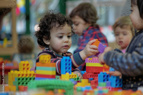 A group of children playing with blocks