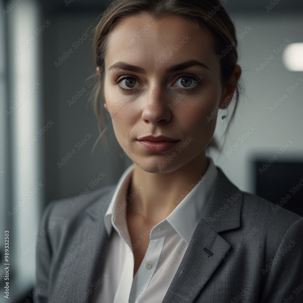 Beautiful Business Woman in Grey Business Suit