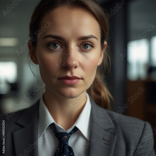 Beautiful Business Woman in Grey Business Suit