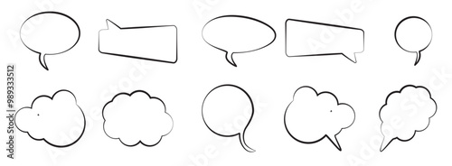 Speech and thought bubbles with shadow icon set vector. Editable stroke