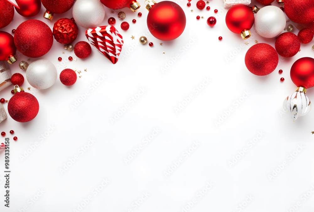Christmas Ornaments Border on White Background Christmas Ornaments Border on White Background