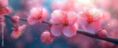 3drendered cherry blossom in full bloom hyperrealistic petals soft focus background dreamy atmosphere