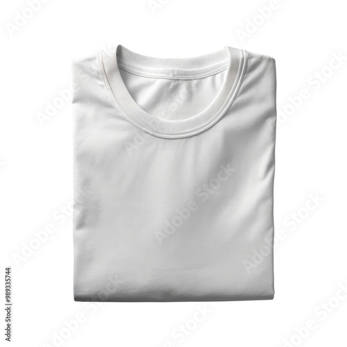 Neatly folded plain white t-shirt, showcasing its simple and minimalist design. Perfect for casual wear or as a clothing mockup. Isolated on transparent background, png.