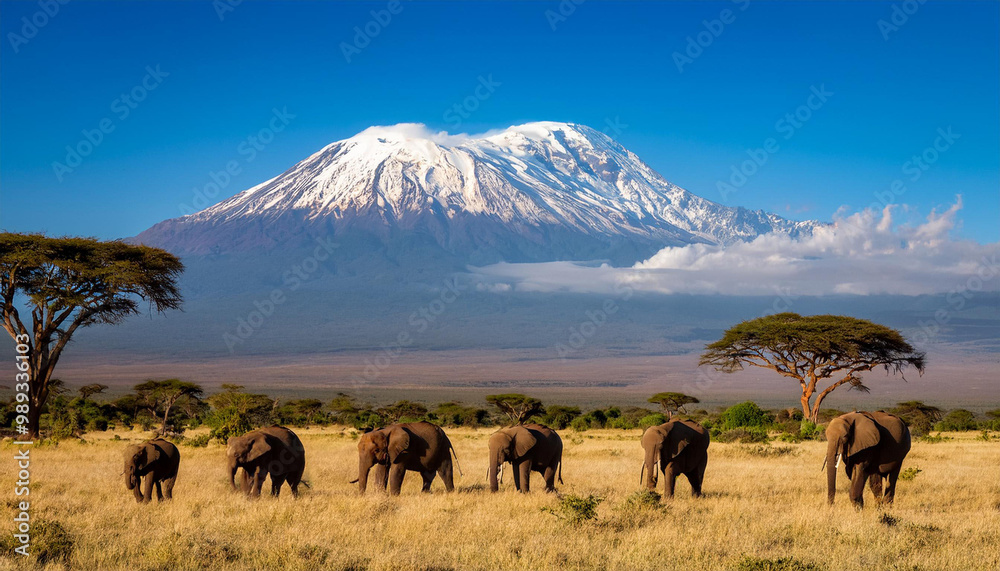 Fototapeta premium Mountain with Elephant Herd